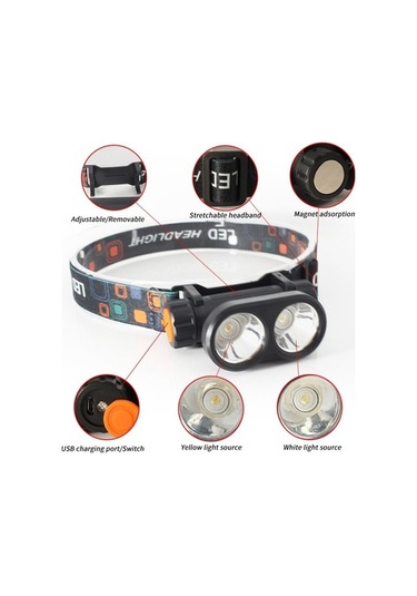 Ulzyvf Yürüyüş Yeni Siyah Lambası Lambası Kaynağı Kamp Işık Güçlü Gece Gece Farları Far Far Çift Çalışma Çalışma Açık Açık Ri Siyah