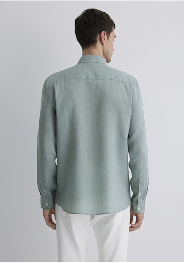 Mavi - Gri Keten Gömlek 0211466-70113 Yeşil