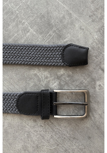 Erkek Hasır Örgü Kemer Gri