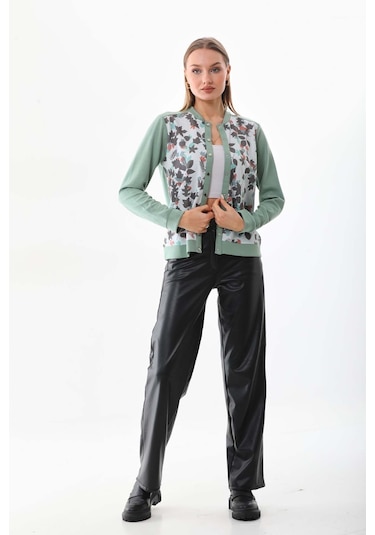Sistas Kadın Desenli Düğmeli Ceket 23969 Mint Mint Yeşili