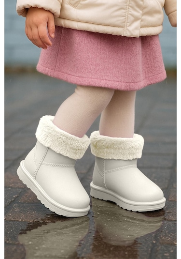 Kaptan Junior Çocuk İçi Kürklü Su Geçirmez Yağmur, Kışlık Bot Krem