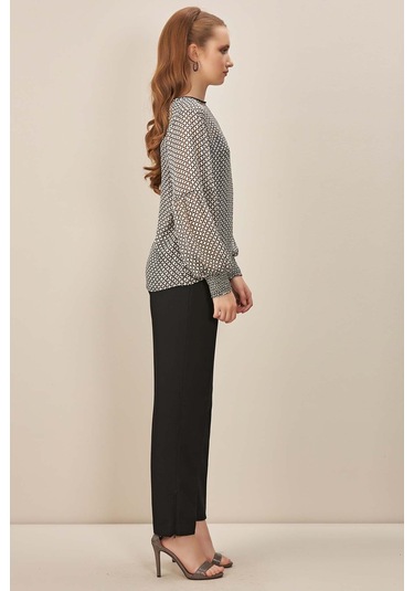 Uzun Kollu Siyah Simli Bluz Siyah