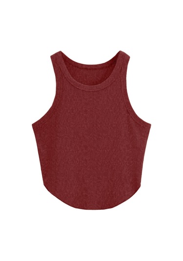 Liona Kadın Oval Etekli Melanj Bordo Renk Bisiklet Yaka Crop Top Bluz 001