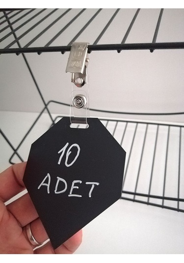 10 Adet Silinebilir Mandallı Siyah Etiket Kıskaçlı Karatahta Seti