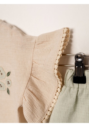 Kd53403 Şile Bezi Nakışlı Bluz & Pantolon Takım 6-36 Ay Mint