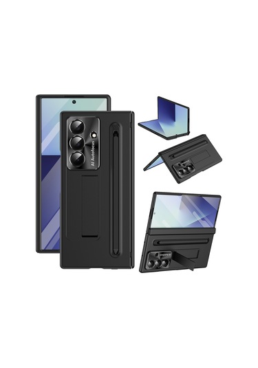 Samsung Galaxy Uyumlu Z Fold7 5g Kılıf Pc Cep Telefonu Kılıfı, Ayaklı Ve Kalemli - Siyah Siyah