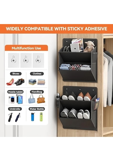 Trendooze 2 Adet Siyah Rv Ayakkabı Saklama Organizasyon Cihazı Kapı Duvar Montajlı