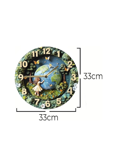 Doğa Ve Dünya Temalı Mdf Duvar Saati 3d Görünümlü, Sessiz Mekanizmalı, 2d Hd Baskı Sdw240 Renkli