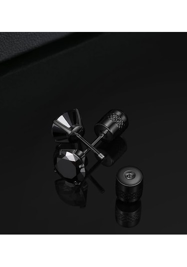 Siyah Crystal Döner Kilit Küpe - 1 Adet Siyah