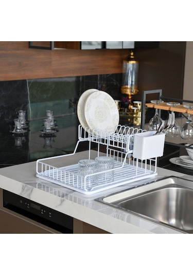 Ömür Boyu Paslanmaz İki Katlı Tabaklık Bulaşıklık BEYAZ TB2BEYAZ Beyaz
