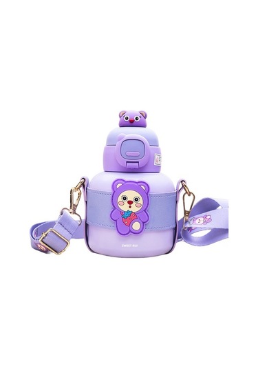 Sweet Ruı Karikatür Omuz Çantası Termal Su Şişesi 520ml Zr574e Mor