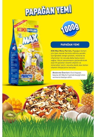KIKI Excellent Kuş Max Menu Parrots Papağan Yemi 1000 Gr. KB309