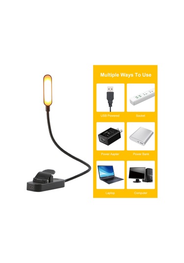 Yaleker Usb Şarj Edilebilir Led Kitap Lambası, 8 Led'li Uzun Tip Işık, 3 Renk Sıcaklığı, Dimmable, Siyah Model 1 Siyah