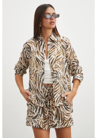 Uterpe Animal Print Gömlek Ekru