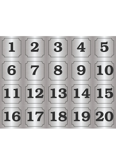 1-20 Kapı, Masa, Dolap Numarası Gümüş Metal Etiket 7x7 Cm