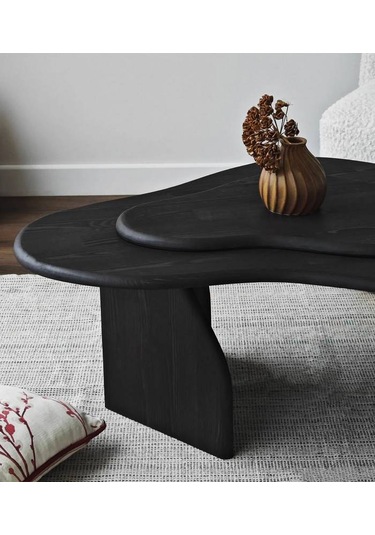 Meltedi Masif Ağaç Tasarım Orta Sehpa 96 X 65cm Siyah