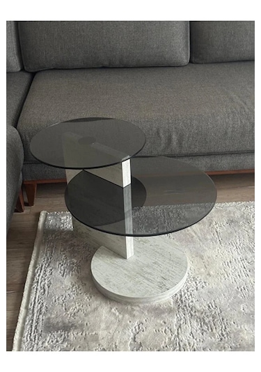 Evode Design Döner Orta Sehpa Füme Camlı Modern Lüks Yan / Orta Sehpa Füme