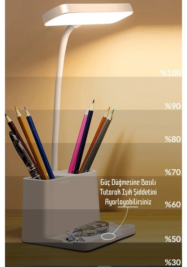 Şarjlı Masa Lambası - 3 Renk Dokunmatik Telefon Stantlı 460 Lümen Usb Şarjlı Göz Yormayan Işık Beyaz