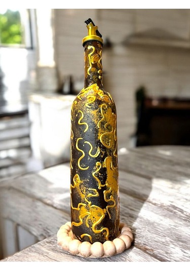 El Yapımı Altın Varaklı Yağdanlık Tasarım Sunum Standı İle Şık Mutfaklar Ve Sofralar Kahverengi