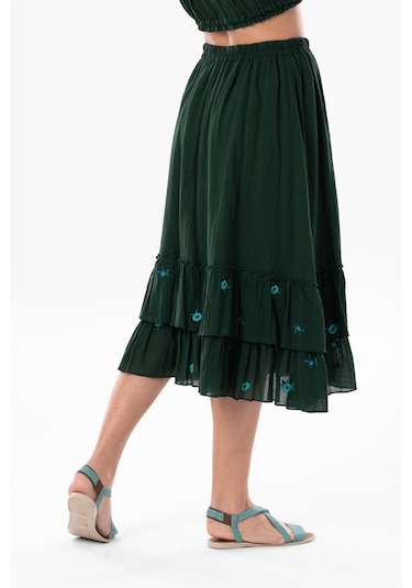 Lavinya Vual Nakışlı Uzun Yazlık Etek Yeşil Ysl-yeşil Yeşil
