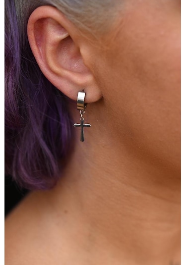 Tükkan Accessories 316l Cerrahi Çelik İğneli Haç Figür Çelik Küpe-çlkgfi19