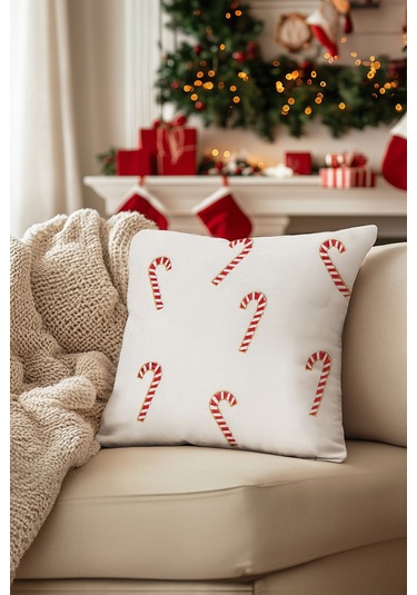 Charm Baston Şeker İşlemeli Krem Kırlent 45x45 35255a Krem