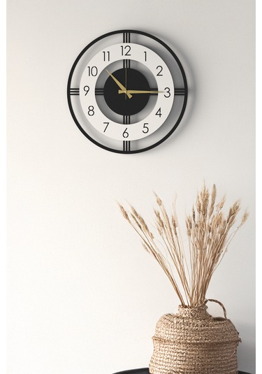 Dekoratif Yeni Modern Mintaka Ahşap Duvar Saati 48cm Siyah - Beyaz