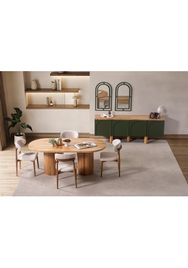 Sierra İskandinav Oval Natural Ahşap Bohem Masa 90x180 Natural Ayak - Natural Üst