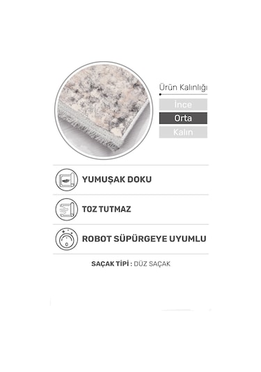 Notteo Modern Halı Yumuşak Dokulu, Dokuma Tabanlı, 7 Mm İnce Form, Dayanıklı Gri 2