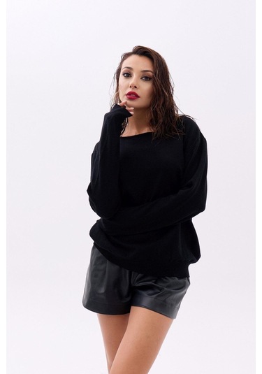 4216 Triko Düz Salaş Kazak-siyah S