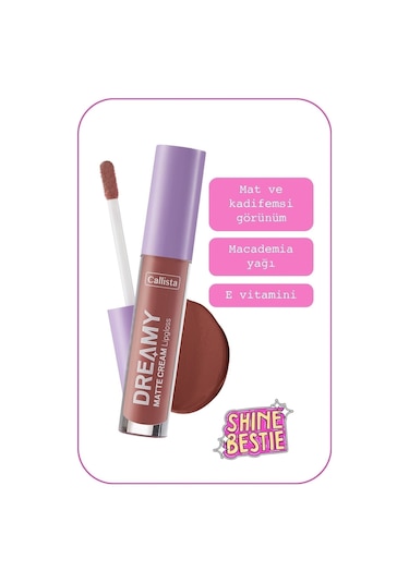 Callista Dreamy Matte Cream Lipgloss Mat Görünümlü Dudak Parlatıcısı - 208 Front Row - Kahverengi