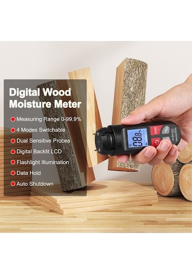 Pazly 4 Ölçekli Ahşap Nem Ölçer - 100 Ağaç Türü İçin Otomatik Kapanma Lcd Ekran - Hassas Ahşap Nem Ölçümü - Ahşap Endüstrisi İçin Tasarlandı