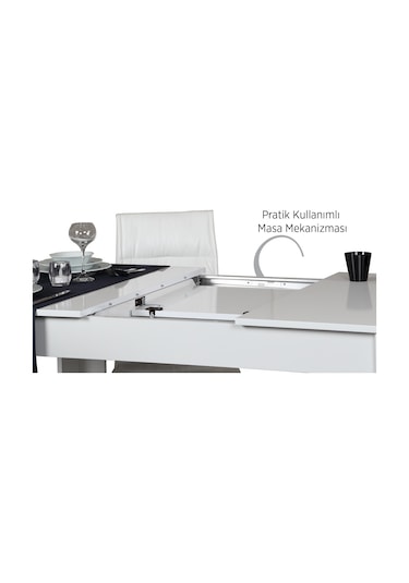 Pasifichome Oblo Beyaz Açılır Mutfak Masası / Açılır Kapanır Yemek Masası