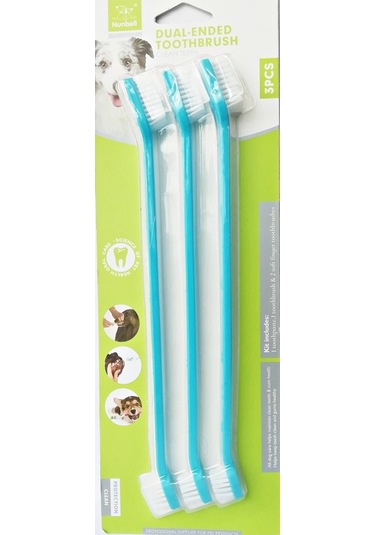 Nunbell Çift Uçlu Köpek Diş Fırçası 3'lü Mavi