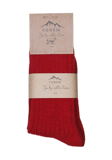 Fonem Kadın Likralı Derby Yünlü Çorap Fo 8004 Kırmızı