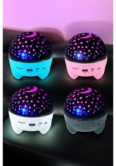 Gece Lambası Projeksiyon Görünümlü Şarjlı Yıldızlı Yuvarlak Çok Renkli
