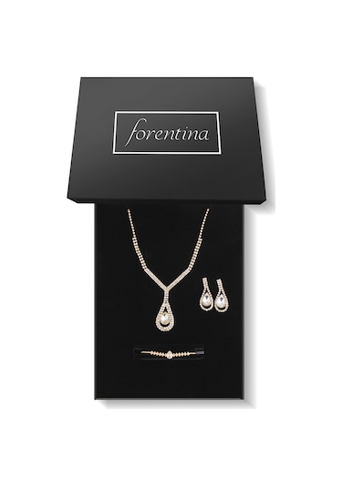 Forentina Altın Kaplama Zİrkon Taşlı Düğün Takı Seti PS2560 Altın