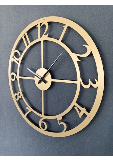 Rakamlı Metal Gold - Altın Duvar Saati 1,5 Mm Kalınlık 60 X 60 Cm Altın