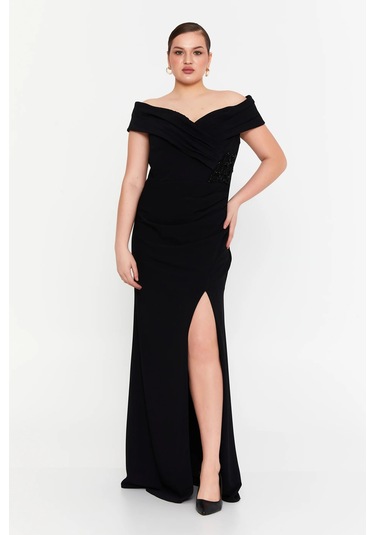 Doridorca Kadın Derin Yırtmaçlı Uzun Abiye Elbise 5927010 Siyah Siyah