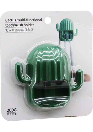Kaktüs Modeli Diş Fırçalık - 2 Kol Askılık Yapışkanlı Montaj Diğer