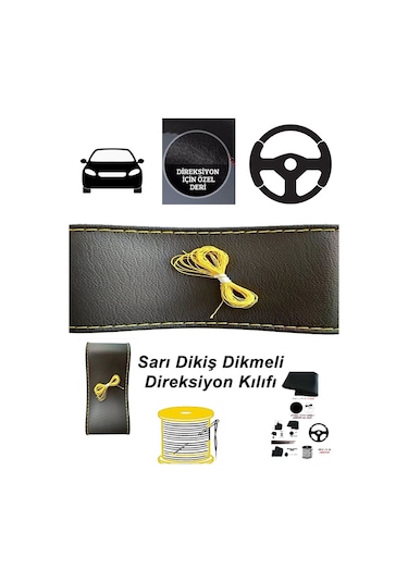 Renault Clio Iı Hb 2002-2008 Deri Direksiyon Kılıfı Dikmeli Sarı Dikiş