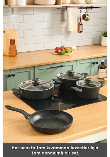 Karaca  Biogranit Defne V2 7 Parça Tencere ve Tava Seti Siyah
