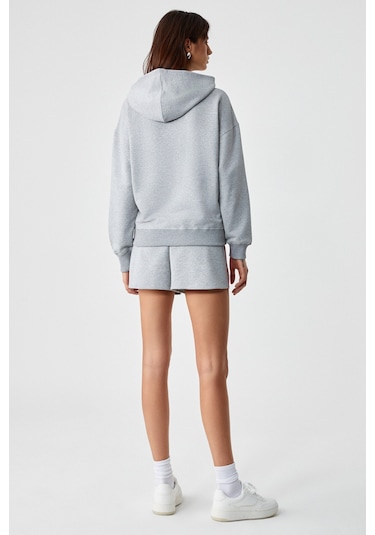 Ethıquet XEARTH Kadın Oversize Uzun Kollu Kapüşonlu Gri Sweatshirt