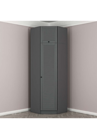 Kale 1 Kapaklı Köşe Dolap Antrasit Mebran Panjur + Yüklük 235cm Antrasit