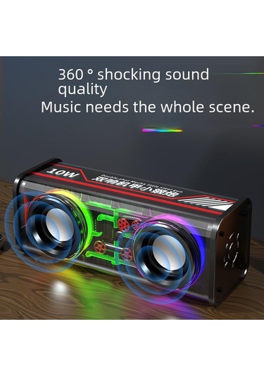 V8 Şeffaf Mecha Mini Bluetooth Hoparlör Subwoofer'lı