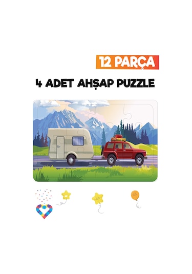 Ahşap Çocuk Puzzle 12 Parça 4 Adet