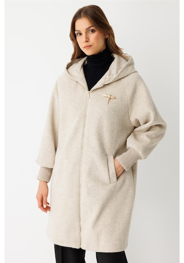 Fermuar Kapamalı Kapişonlu Kaban Taş Taş