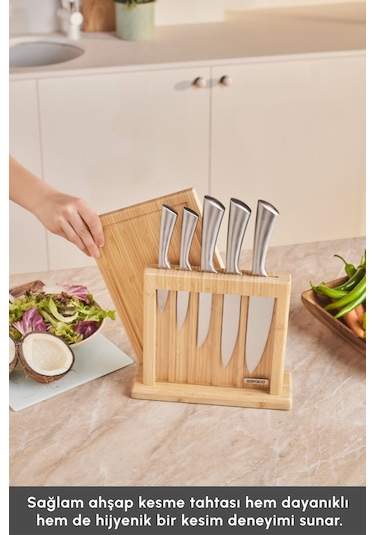 Karaca  Samuray Nagoya Vigor Japon Çeliği 7 Parça Bıçak Seti Ve Kesme Tahtası