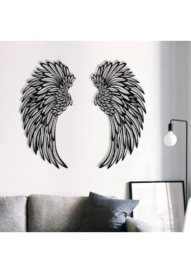 Sones 1 Çift 45 Cm Çift Taraflı Siyah Kazınmış Metal Melek Kanatları Duvara Asılan Dekorasyon Işıksız Diğer