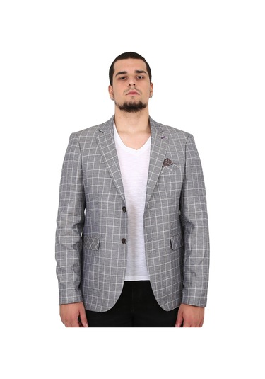 Sposo 5137 Dar Kalıp Kareli Bej Erkek Blazer Ceket Bej